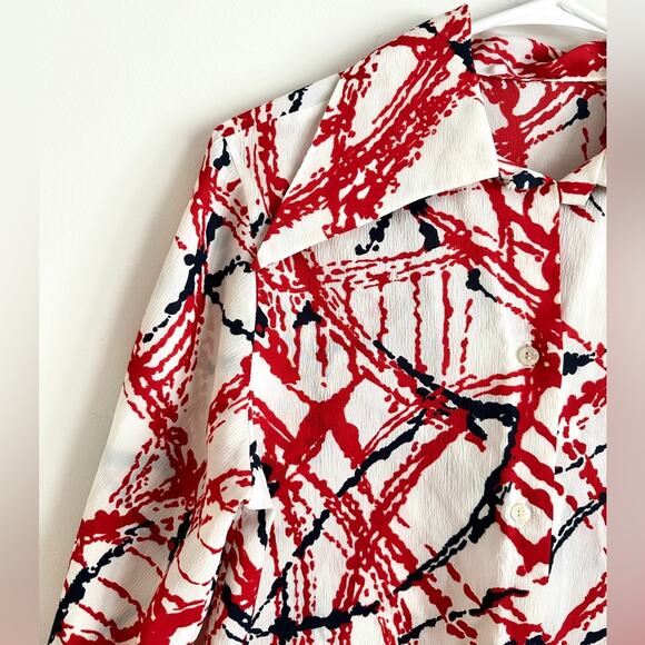 Vintage 70s homemade dagger collar paint splatter button down shirt womens M - Picture 5 of 10